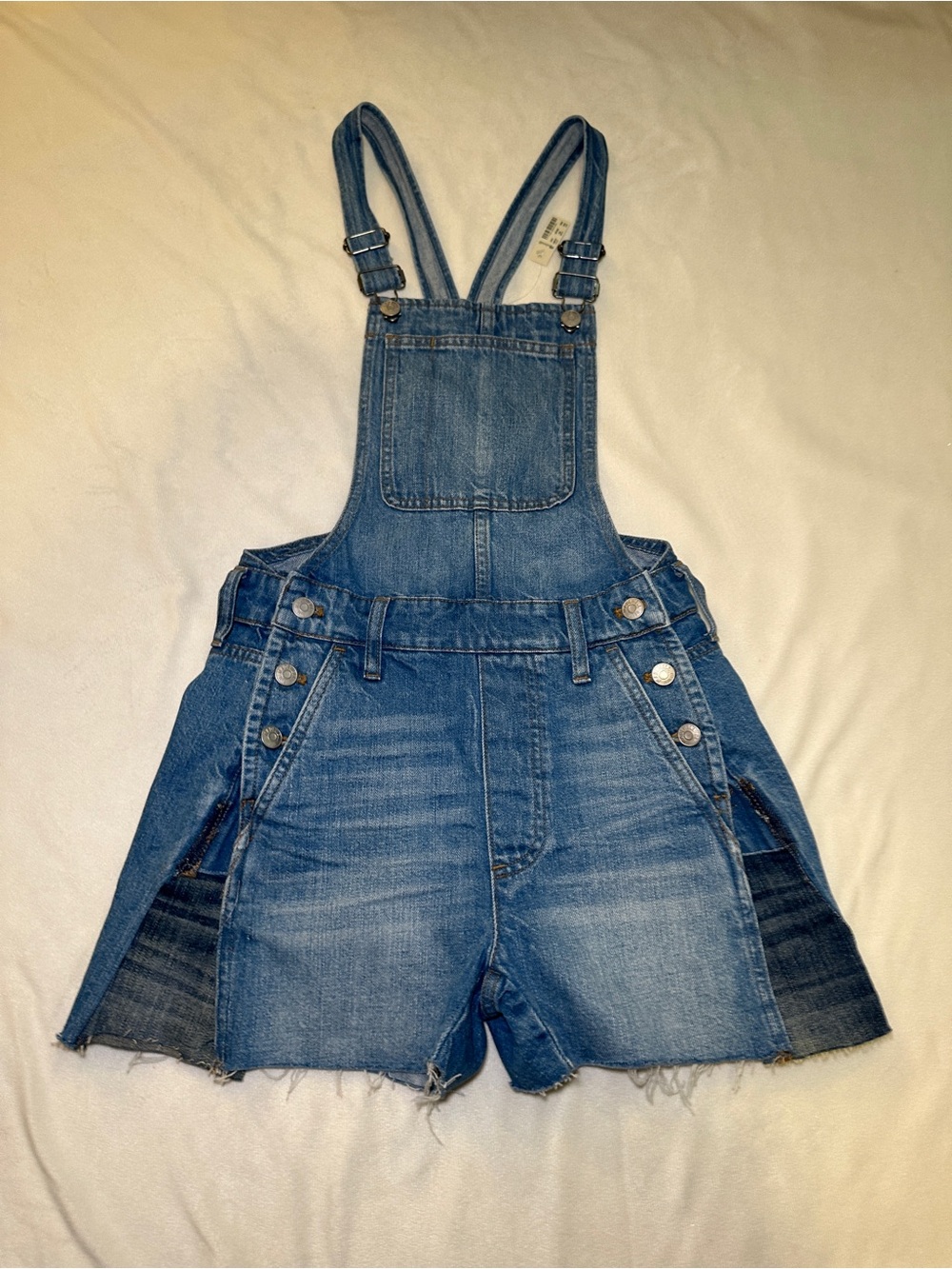 Madewell Denim Overall Shorts Two-Tone Raw Hem Bib Overalls Size XXS